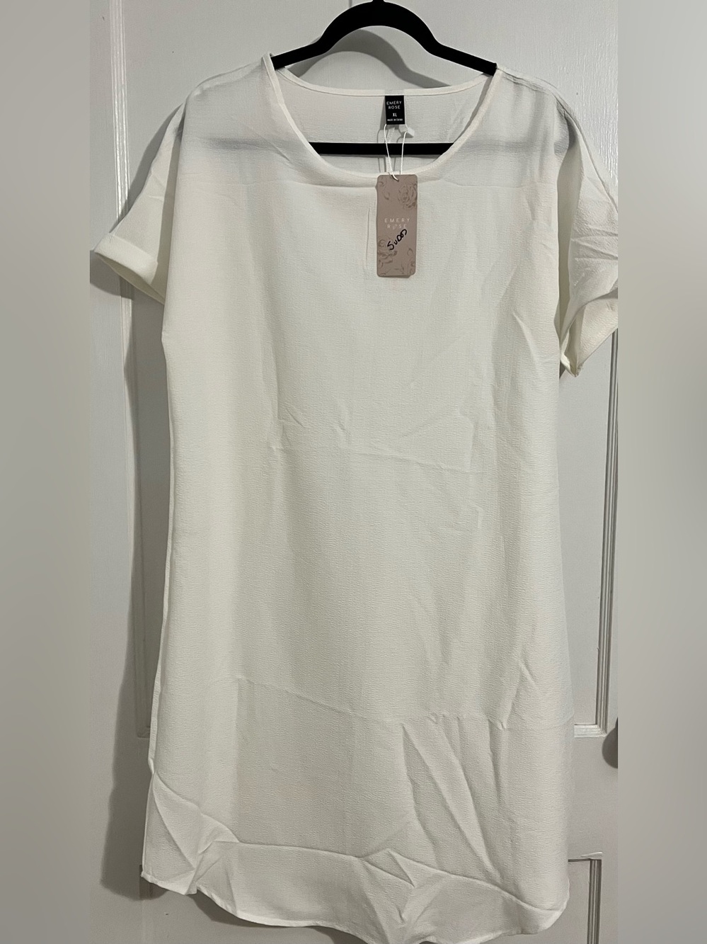 Emery Rose Cream Short-Sleeve Shift Dress